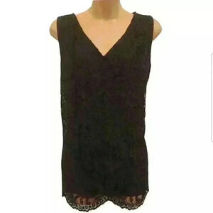 White House Black Market WHBM Sleeveless Lace Top Blouse Black NWT